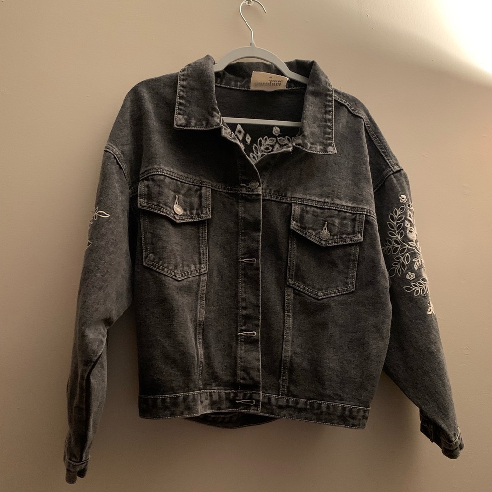 Savanna Jane Western Black Denim Jacket Women Size Medium Coat Clothing Floral